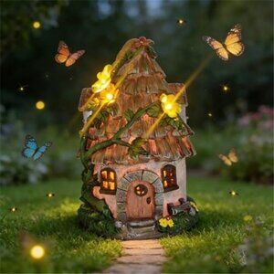 Solar Powered Wooden Roof Tree House Sculpture - Flower & Branch